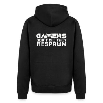 Gamer sterben nicht sie respawnen Gaming Zocken - Unisex Premium Bio Zip Hoodie - Schwarz - Hinten - Nico (187cm)