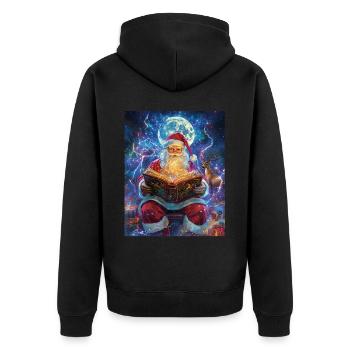 Weihnachtsmann Frauen Männer Kinder Weihnachten - Unisex Premium Bio Zip Hoodie - Schwarz - Hinten - Nico (187cm)