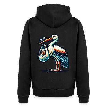 Süßer Storch mit Baby in Tragetuch - - Unisex Premium Bio Zip Hoodie - Schwarz - Hinten - Nico (187cm)