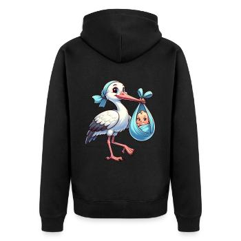 Jolie illustration d’une cigogne avec bébé dans le - Veste à capuche bio Premium Unisexe - noir - Dos - Nico (187cm)