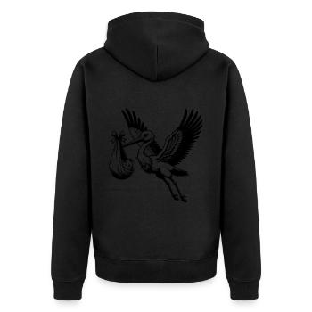 Storch mit Baby im Schnabel Illustration - - Unisex Premium Bio Zip Hoodie - Schwarz - Hinten - Nico (187cm)