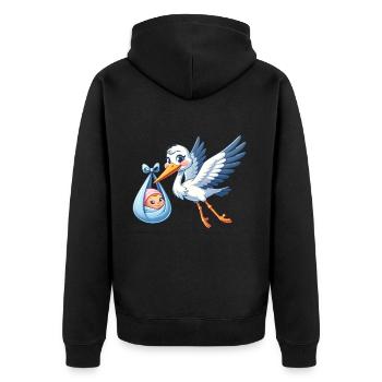 Niedlicher Klapperstorch Mit Baby Motiv - Unisex Premium Bio Zip Hoodie - Schwarz - Hinten - Nico (187cm)
