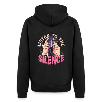 ASMR Whisper Listen to the Silence - Unisex Premium Organic Zip Hoodie - black - Back - Nico (187cm)
