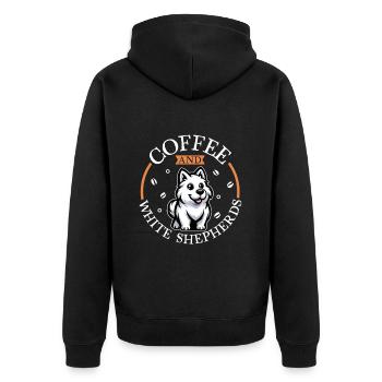 Kaffee und Weißer Schäferhund - Unisex Premium Bio Zip Hoodie - Schwarz - Hinten - Nico (187cm)