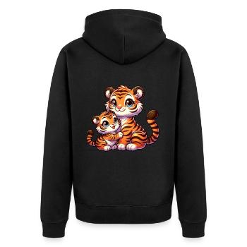Süße Tigerfamilie mit Baby und Mama Tiger - Unisex Premium Bio Zip Hoodie - Schwarz - Hinten - Nico (187cm)