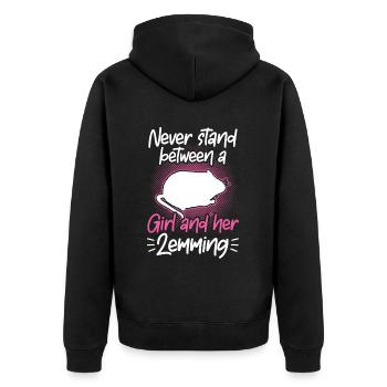 Lemming Vole Girl with Lemming - Unisex Premium Organic Zip Hoodie - black - Back - Nico (187cm)