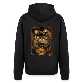 Steampunk-katze - Unisex Premium Bio Zip Hoodie - Schwarz - Hinten - Nico (187cm)