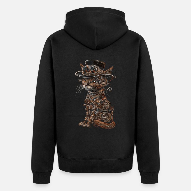 Chat steampunk - Veste à capuche bio Premium Unisexe - noir