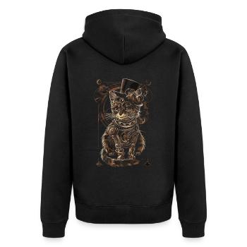 Steampunk-katze - Unisex Premium Bio Zip Hoodie - Schwarz - Hinten - Nico (187cm)