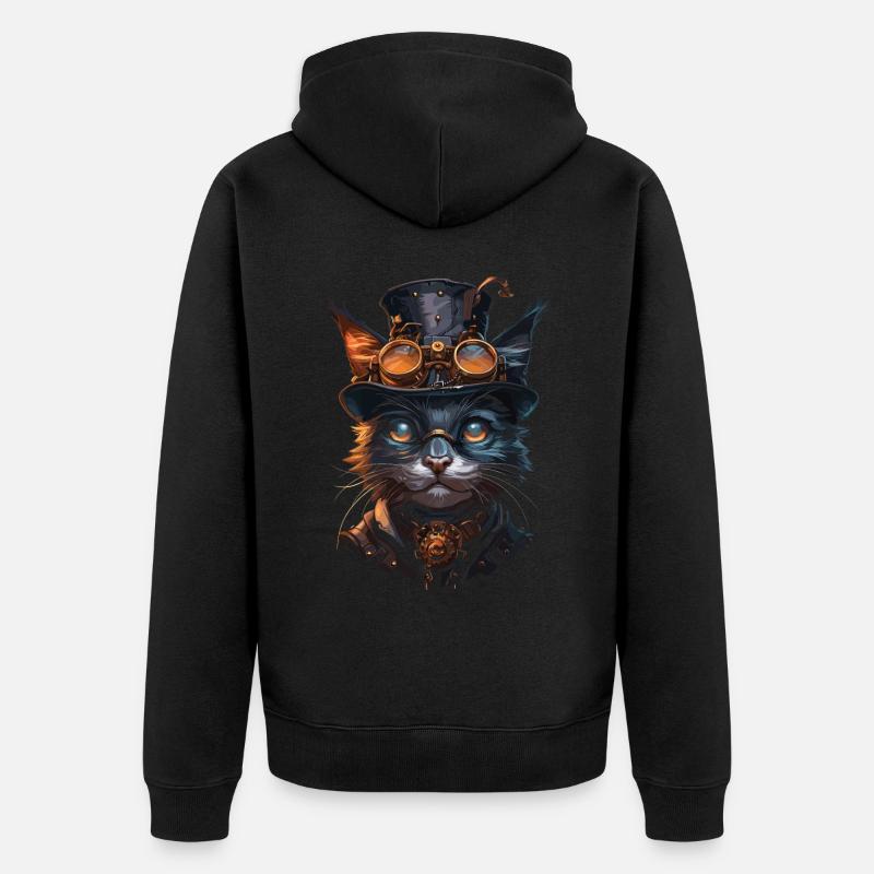 Chat steampunk - Veste à capuche bio Premium Unisexe - noir