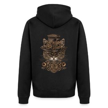 Steampunk-katze - Unisex Premium Bio Zip Hoodie - Schwarz - Hinten - Nico (187cm)