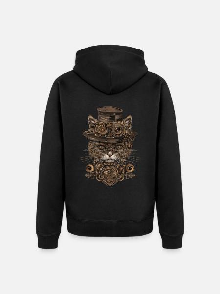 Chat steampunk - Veste à capuche bio Premium Unisexe - noir