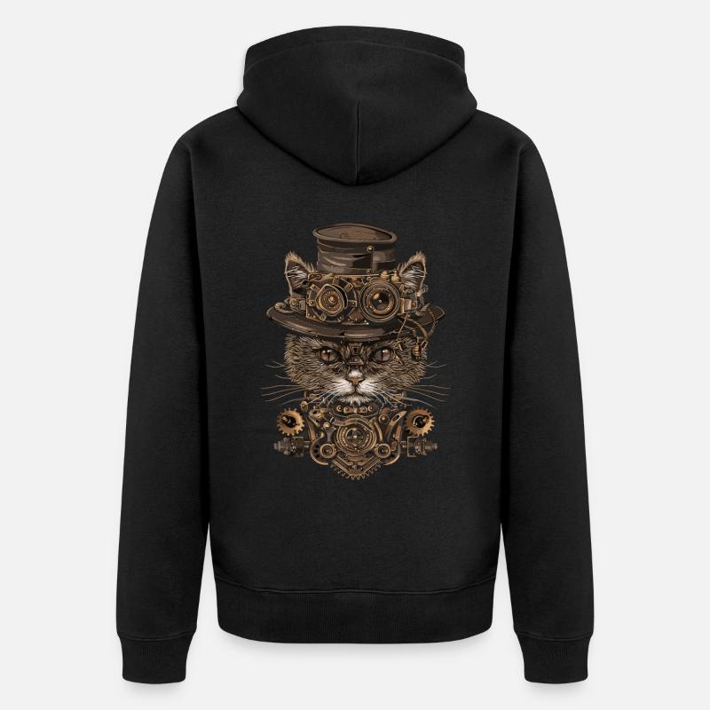 Steampunk-katze - Unisex Premium Bio Zip Hoodie - Schwarz