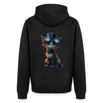 Chat steampunk - Veste à capuche bio Premium Unisexe - noir - Dos - Nico (187cm)