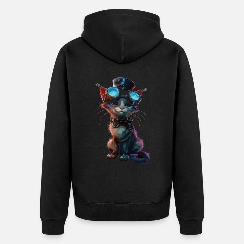 Chat steampunk - Veste à capuche bio Premium Unisexe - noir