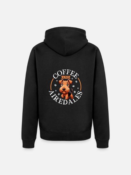 Coffee and Airedale Terrier - Unisex Premium Organic Zip Hoodie - black