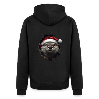 Lustiges Weihnachten Otter mit Weihnachtsmütze - Unisex Premium Bio Zip Hoodie - Schwarz - Hinten - Nico (187cm)