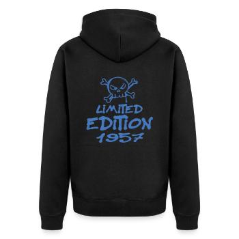 Limited Edition 1957 Geburtstag 1957 Geboren - Unisex Premium Bio Zip Hoodie - Schwarz - Hinten - Nico (187cm)