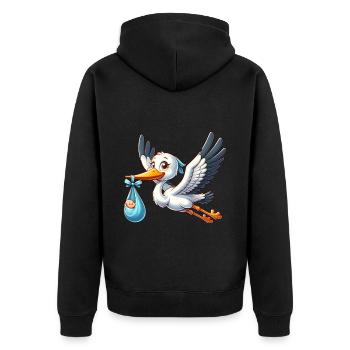 Cigogne avec bébé dans un vêtement - Bienvenue bébé - Veste à capuche bio Premium Unisexe - noir - Dos - Nico (187cm)