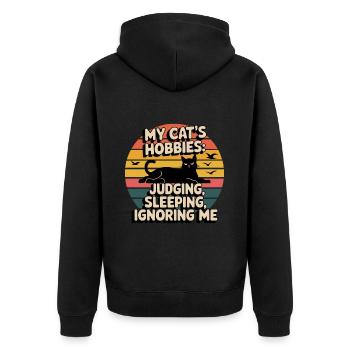 Witziger Katzen Spruch - Unisex Premium Bio Zip Hoodie - Schwarz - Hinten - Nico (187cm)