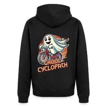 Ghoul Cyclopath Gespenst Fahrradfahren - Unisex Premium Bio Zip Hoodie - Schwarz - Hinten - Nico (187cm)