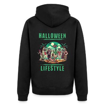 Halloween Lifestyle Strandparty Spaß - Unisex Premium Bio Zip Hoodie - Schwarz - Hinten - Nico (187cm)