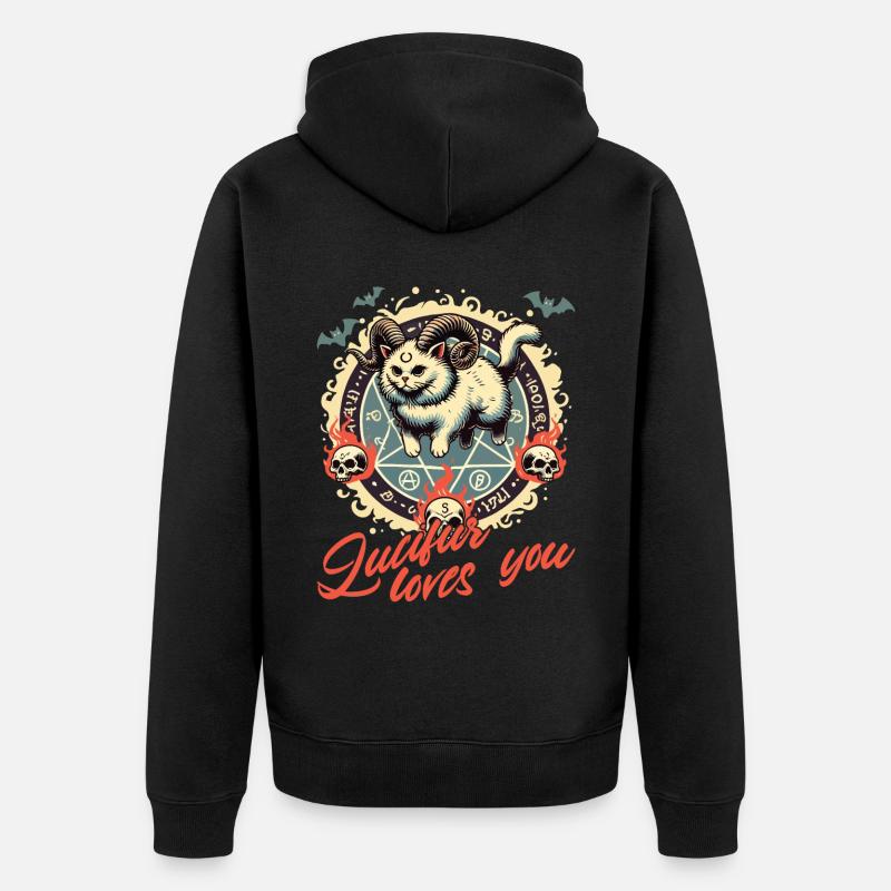 Lucifer t’aime motif de chat mystique - Veste à capuche bio Premium Unisexe - noir