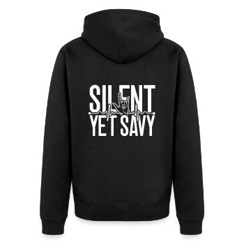 Hard of Hearing Sudden Hearing Loss Silent Yet Savy - Unisex Premium Organic Zip Hoodie - black - Back - Nico (187cm)