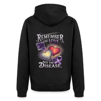 Alzheimer Bewusstsein Lila Band - Unisex Premium Bio Zip Hoodie - Schwarz - Hinten - Nico (187cm)
