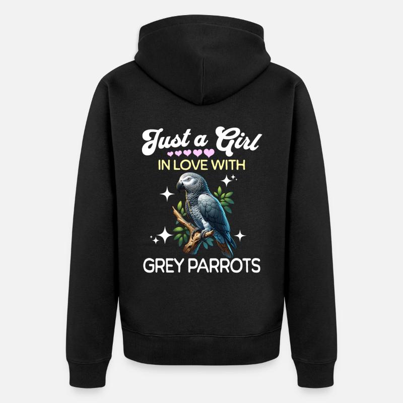 Graupapagei Mädchen Grey Parrot - Unisex Premium Bio Zip Hoodie - Schwarz