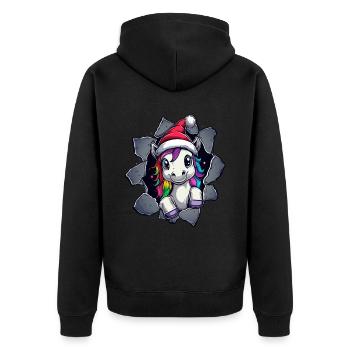 Lustiges Einhorn Weihnachten Einhörner Unicorn - Unisex Premium Bio Zip Hoodie - Schwarz - Hinten - Nico (187cm)