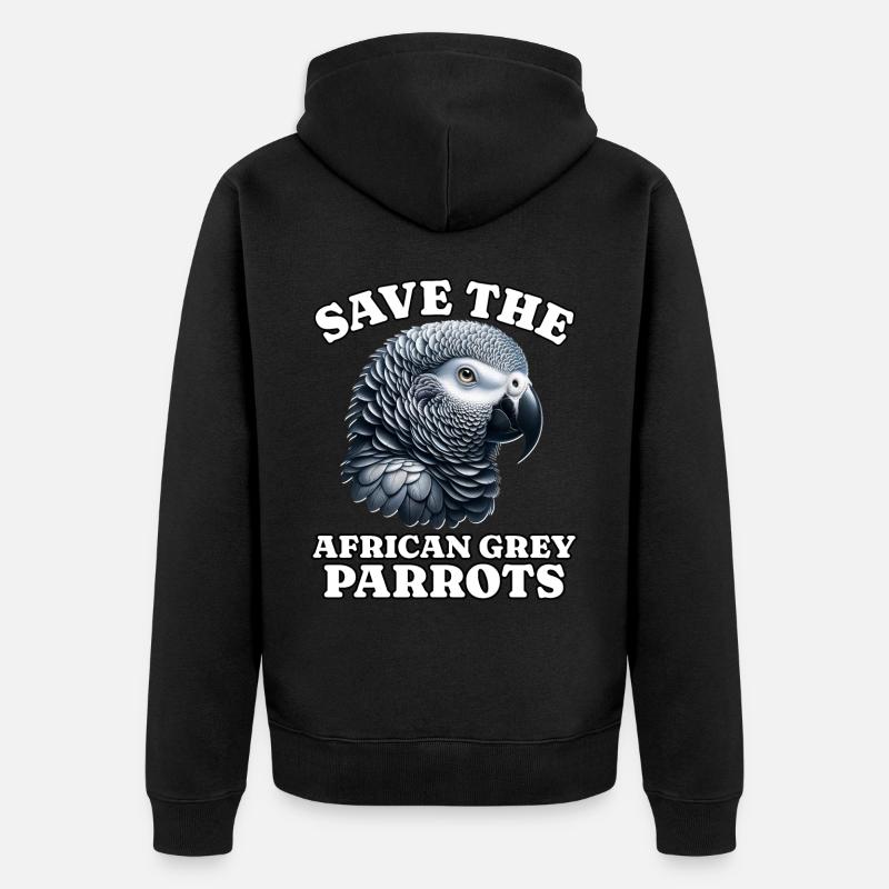 Graupapagei Save Grey Parrot - Unisex Premium Bio Zip Hoodie - Schwarz