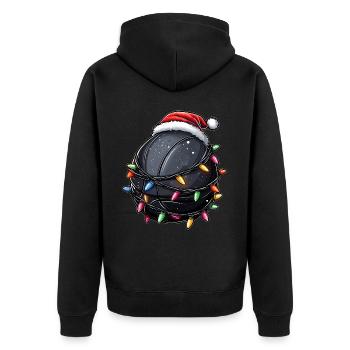 Schwarzer Basketball Weihnachtsmütze Xmas - Unisex Premium Bio Zip Hoodie - Schwarz - Hinten - Nico (187cm)