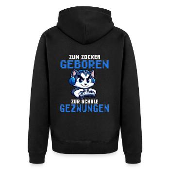 Né pour jouer, forcé à l’école, chat - Veste à capuche bio Premium Unisexe - noir - Dos - Nico (187cm)