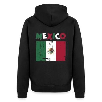 Mexiko Mexico Mexikaner Geschenk Flagge Fußball - Unisex Premium Bio Zip Hoodie - Schwarz - Hinten - Nico (187cm)