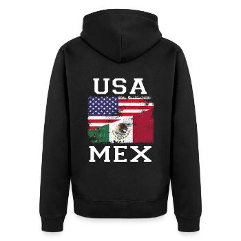 Mexiko Mexico Mexikaner Geschenk Flagge Fußball - Unisex Premium Bio Zip Hoodie - Schwarz - Hinten - Nico (187cm)