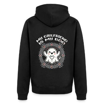 Meine Freundin Ist Mein Boo Liebe Geister - Unisex Premium Bio Zip Hoodie - Schwarz - Hinten - Nico (187cm)
