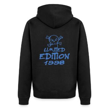 Limited Edition 1998 Geburtstag 1998 Geboren - Unisex Premium Bio Zip Hoodie - Schwarz - Hinten - Nico (187cm)
