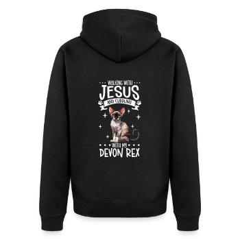 Jesus and My Devon Rex - Unisex Premium Organic Zip Hoodie - black - Back - Nico (187cm)