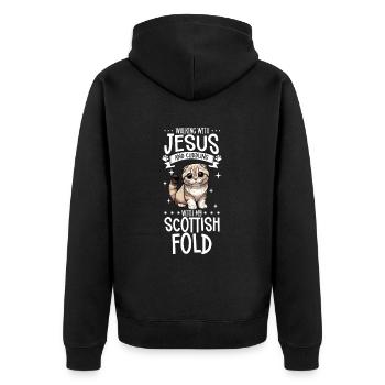 Jésus et mon chat écossais aux oreilles repliées - Veste à capuche bio Premium Unisexe - noir - Dos - Nico (187cm)