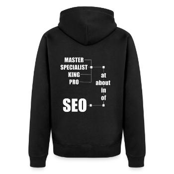 SEO - Marketing - Unisex Premium Bio Zip Hoodie - Schwarz - Hinten - Nico (187cm)