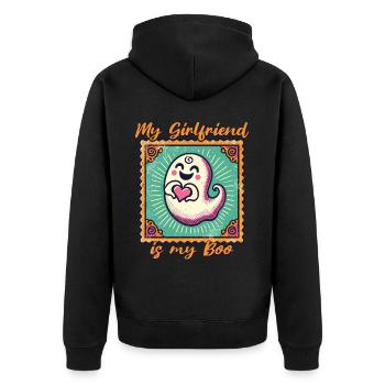 My girlfriend is my boo ghost love - Unisex Premium Organic Zip Hoodie - black - Back - Nico (187cm)