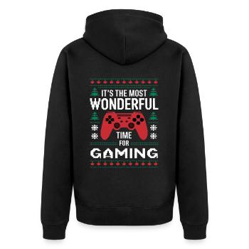Gamer Weihanchten Gaming Weihnachten Zocken Zocker - Unisex Premium Bio Zip Hoodie - Schwarz - Hinten - Nico (187cm)