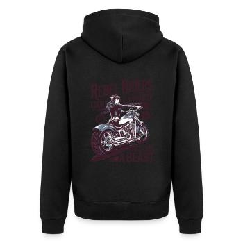 Rebel Riders Unleash The Rebel - Unisex Premium Bio Zip Hoodie - Schwarz - Hinten - Nico (187cm)