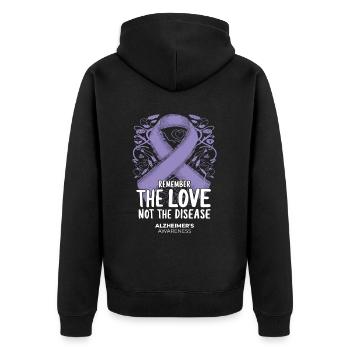 Alzheimer Bewusstsein Lila Band - Unisex Premium Bio Zip Hoodie - Schwarz - Hinten - Nico (187cm)