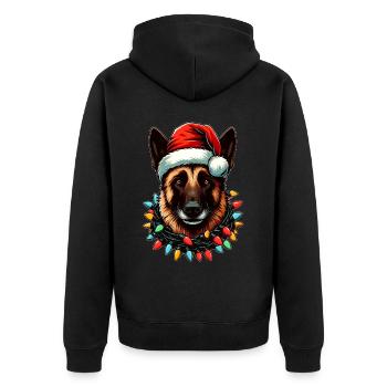 Belgischer Malinois Weihnachtsmütze Xmas - Unisex Premium Bio Zip Hoodie - Schwarz - Hinten - Nico (187cm)