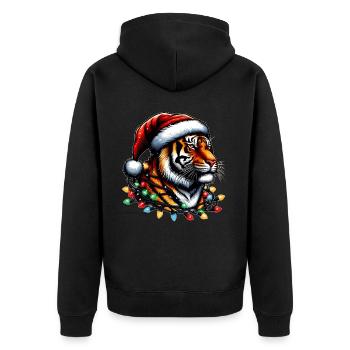 Bengalischer Tiger Löwe Weihnachtsmütze Xmas - Unisex Premium Bio Zip Hoodie - Schwarz - Hinten - Nico (187cm)