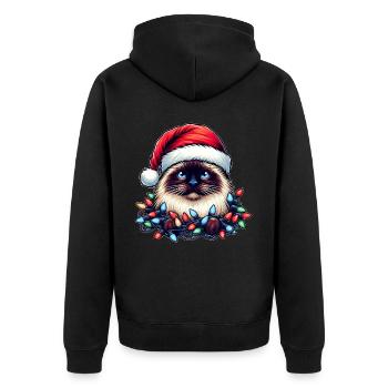 Birmakatze Weihnachtsmütze Xmas - Unisex Premium Bio Zip Hoodie - Schwarz - Hinten - Nico (187cm)