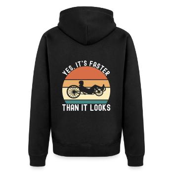 Recumbent Trike Liegetrike Liegedreirad - Unisex Premium Bio Zip Hoodie - Schwarz - Hinten - Nico (187cm)