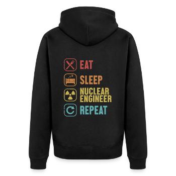 Essen Schlaf Nuklear Ingenieur Wiederholung Energie Nuklear - Unisex Premium Bio Zip Hoodie - Schwarz - Hinten - Nico (187cm)